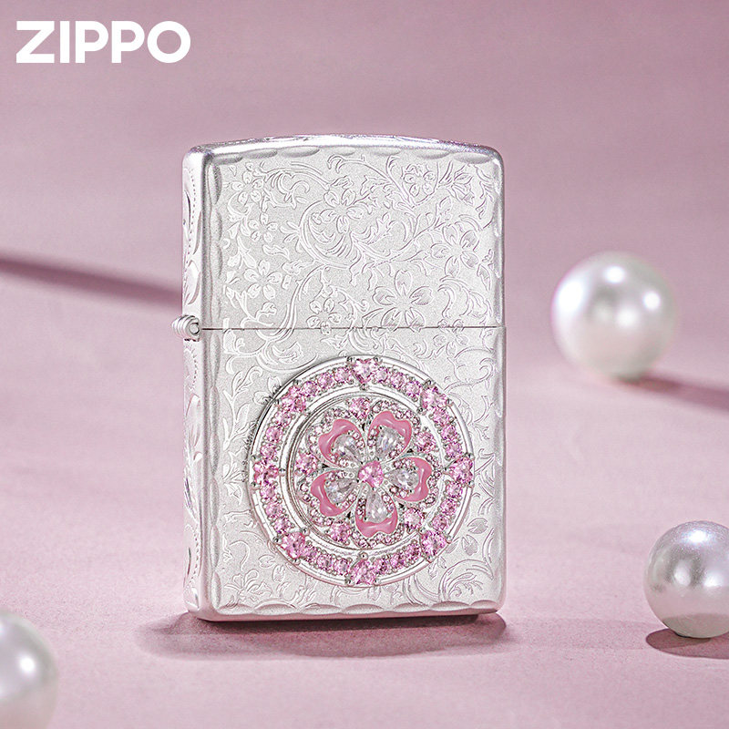 zippo打火机 镀银粉钻一秒心动 正品防风煤油高颜值情人节礼物