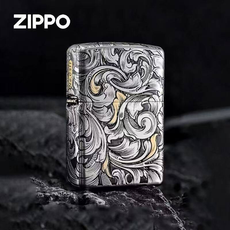 zippo打火机 错金银唐草花 正品zipoo防风煤油父亲节礼物送男友