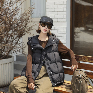 韩版冬季新款白鸭绒连帽宽松短款羽绒马甲女外穿内搭马夹坎肩外套