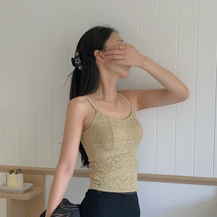 米娅林羽毛纱蕾丝小吊带女细肩带自带胸垫秋冬显瘦美背可单穿内搭