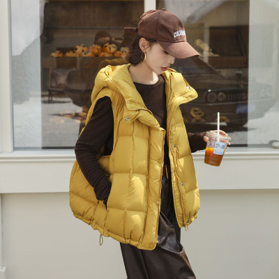 连帽宽松短款羽绒马甲白鸭绒坎肩