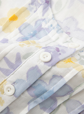 HOMELAND 夏季纯棉双层纱布碎花短袖睡裙宽松休闲可外穿