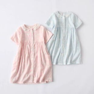 出棉良品Z 断码清仓110/120 夏季纯棉双层纱布女童短袖睡裙