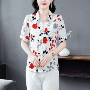 短袖雪纺衬衫女夏装2026新款时尚印花女士衬衫百搭减龄气质女上衣