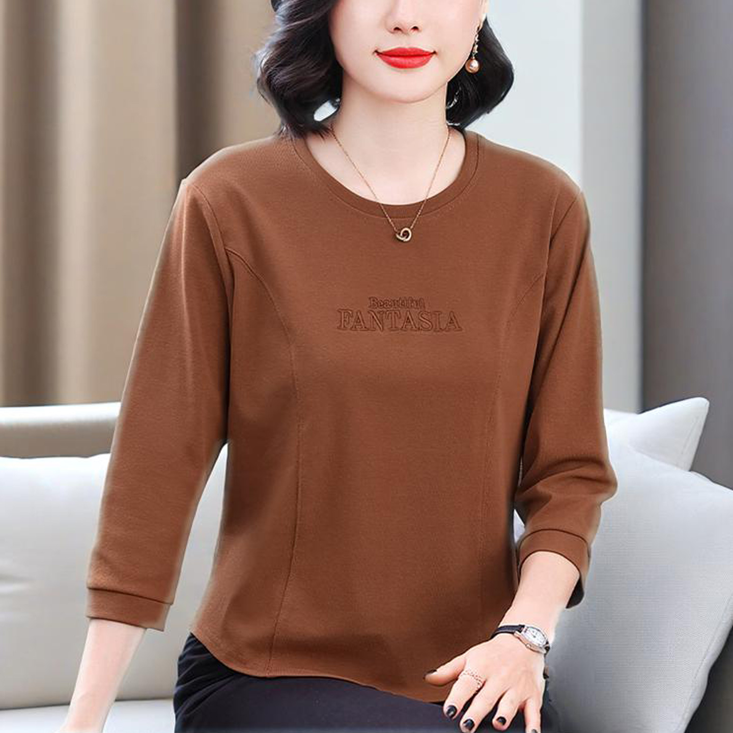 纯棉七分袖T恤短款打底衫