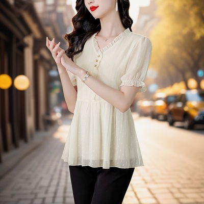 瑶蝶夏季新款中长款时尚雪纺衫女