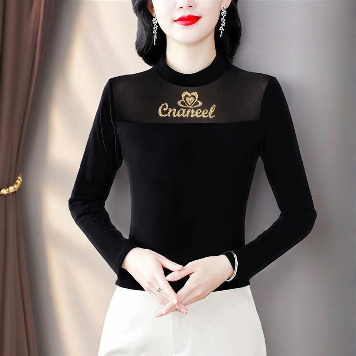 黑色独特漂亮打底衫女士可外穿