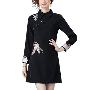 春款2026年新款黑色新中式连衣裙国风女装小香风中年妈妈洋气高贵