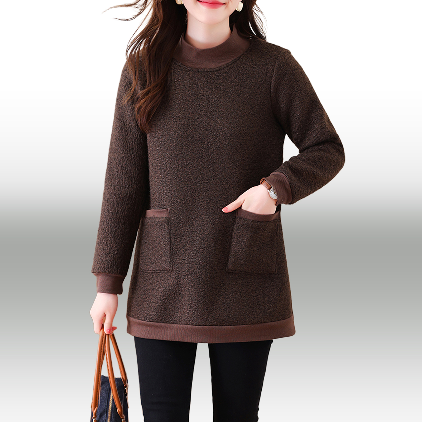 中长款加绒加厚毛衣女