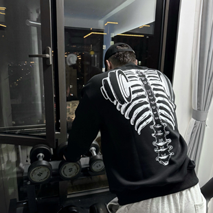 BXLT原创【杠铃肩胛骨】卫衣宽松小v领落肩健身运动百搭长袖情侣