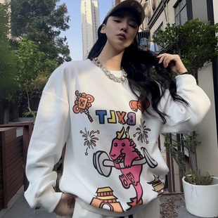 BXLT必须撸铁原创龙年限定彩色涂鸦风圆领宽松运动休闲卫衣情侣