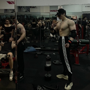 BXLT必须撸铁原创“造型串标”撞色拼接百搭版型卫裤长裤