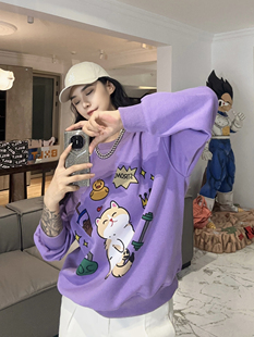 BXLT必须撸铁原创涂鸦风猫咪卡通潮流彩色运动圆领秋冬卫衣情侣