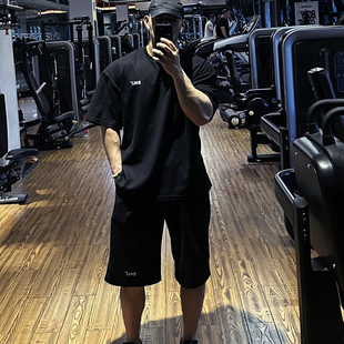 BXLT必须撸铁华夫格简约百搭宽松休闲套装半袖短裤男女同款