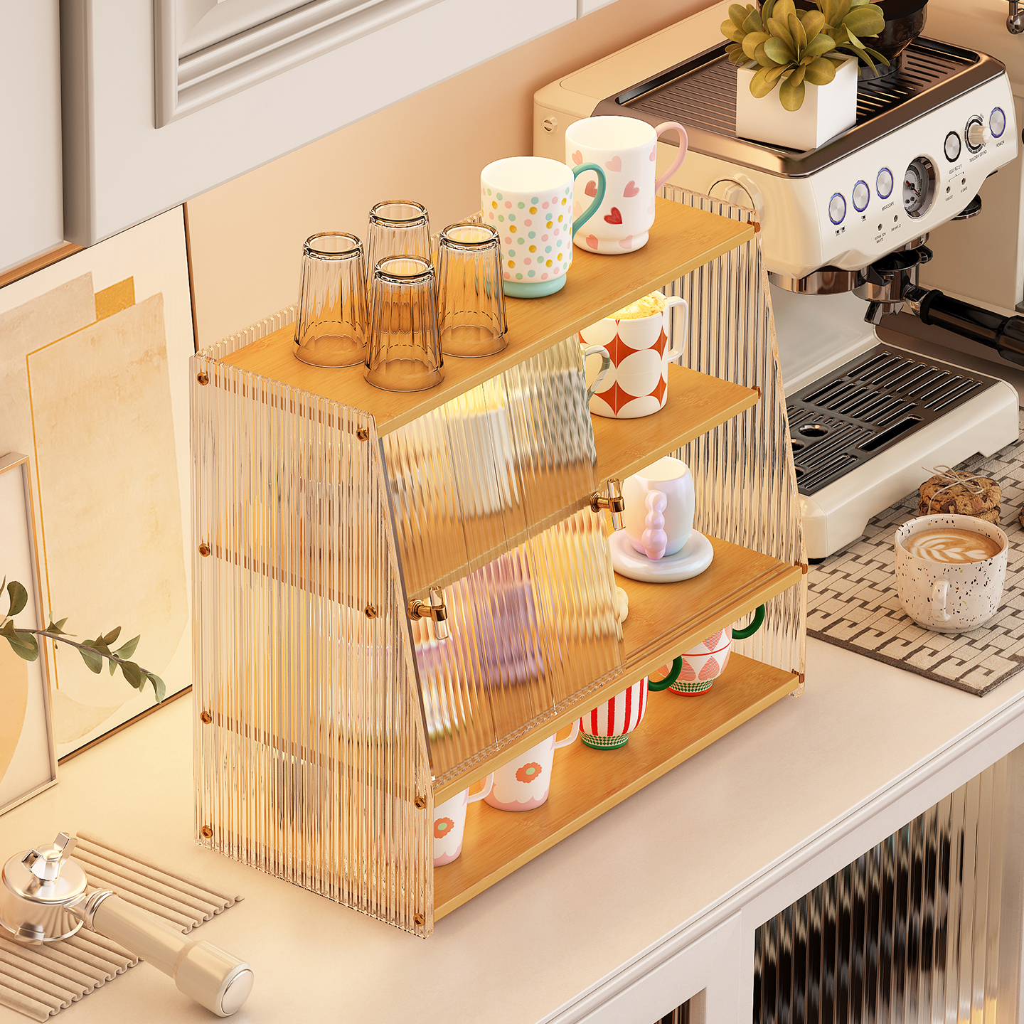 带门防尘防虫亚克力梯形杯架