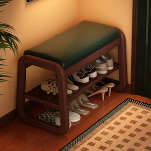 实木换鞋凳门口家用极窄入户穿鞋凳鞋柜坐凳一体中古风储物长条凳