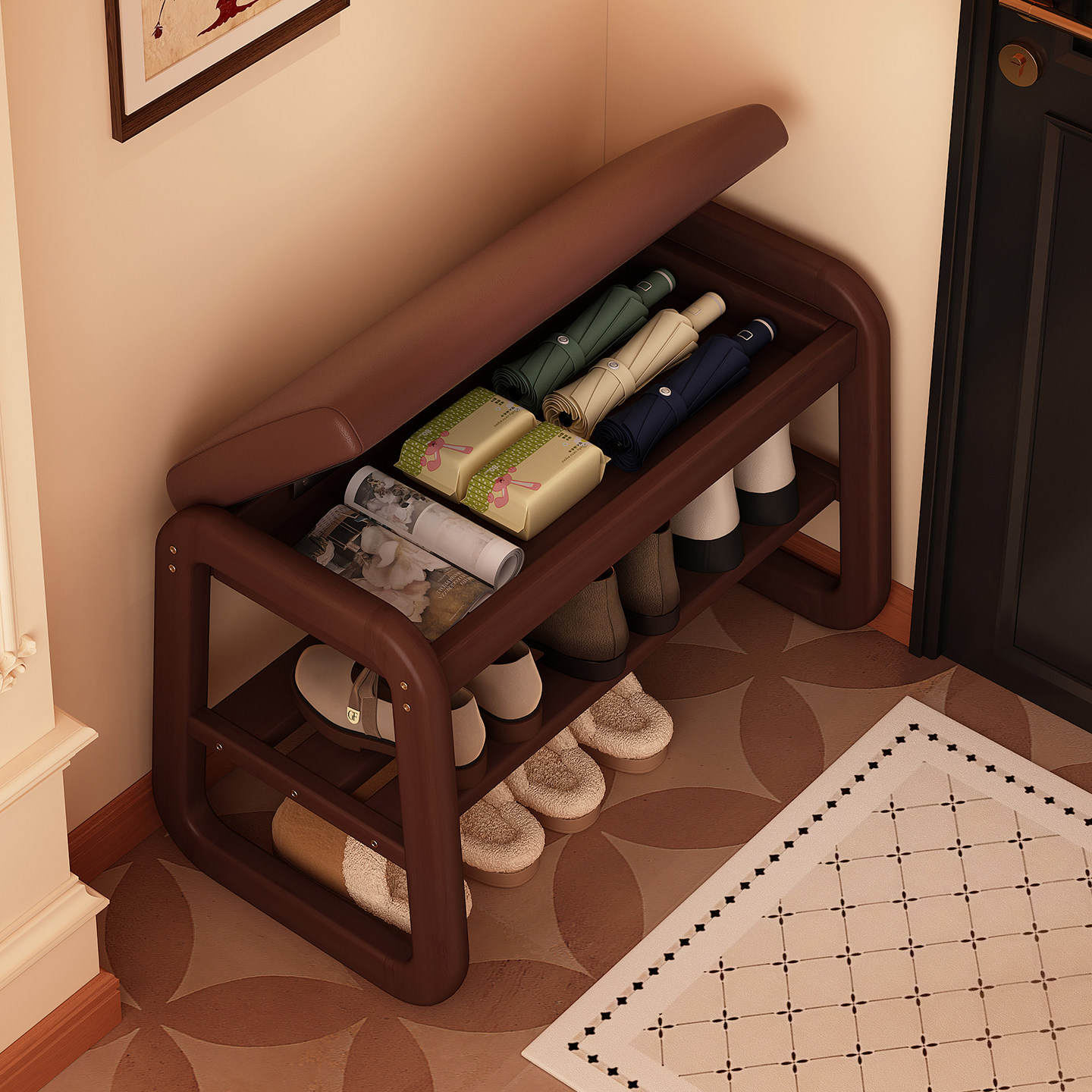 实木换鞋凳门口家用入户可坐可收纳进门穿鞋凳鞋柜坐凳一体中古风,住宅家具,换鞋凳,淘宝优惠券,粉丝福利购,淘宝优惠卷