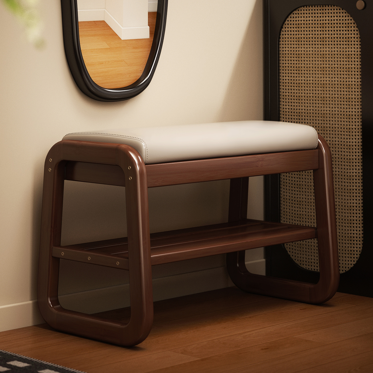 全实木储物换鞋凳鞋架，一凳多用