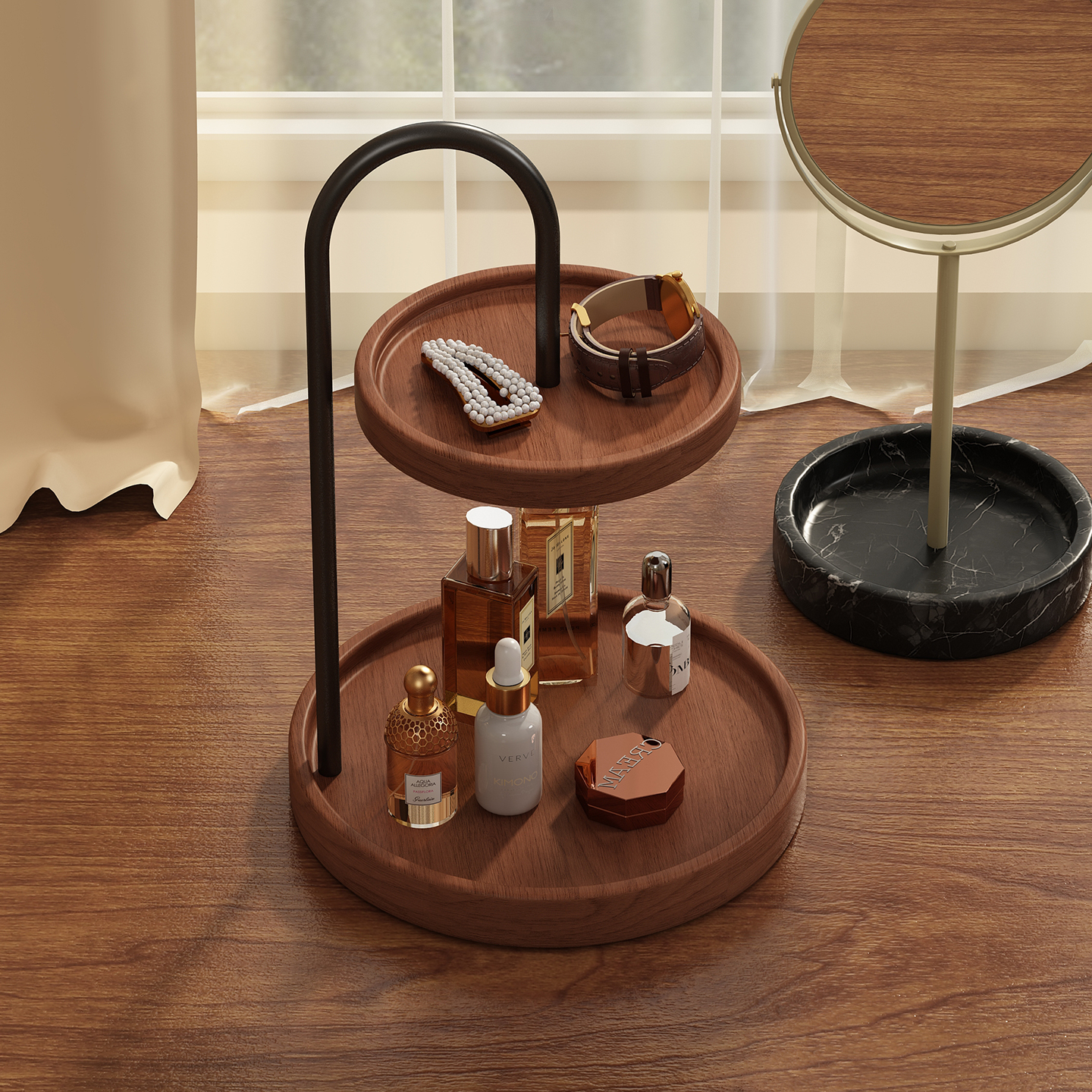 高级感实木桌面收纳托盘置物架