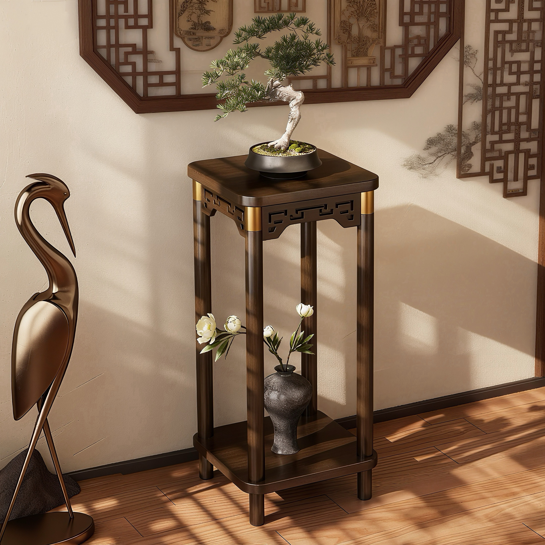 中式花架客厅落地式小型实木花台室内绿植摆放架多层盆栽置物架子,住宅家具,花架/花几,淘宝优惠券,粉丝福利购,淘宝优惠卷