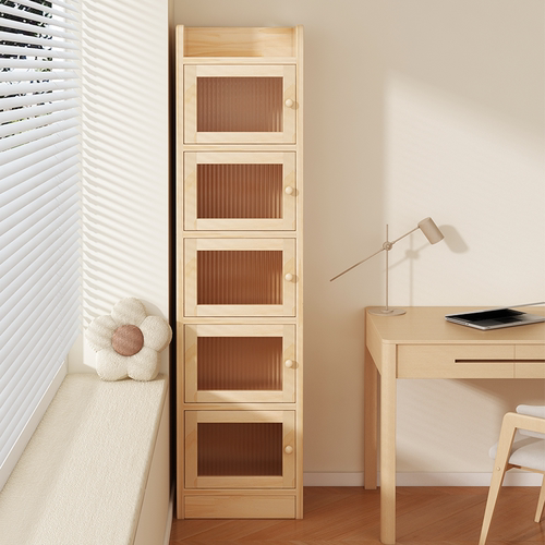 书柜学生家用实木书架落地置物架多层靠墙收纳架床边窄夹缝柜卧室