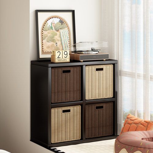 飘窗收纳柜实木加厚格子柜书架