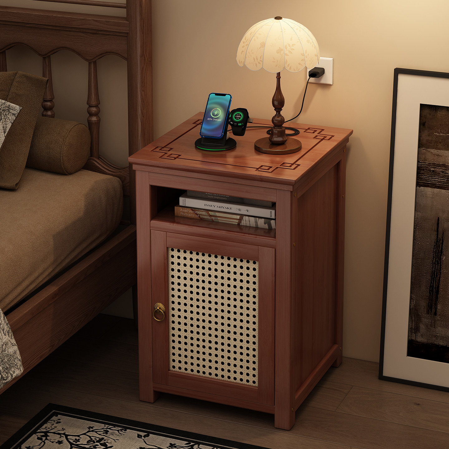 中古风床头柜卧室小户型家用出租房专用小型床边置物架收纳柜一体,住宅家具,床头柜,淘宝优惠券,粉丝福利购,淘宝优惠卷