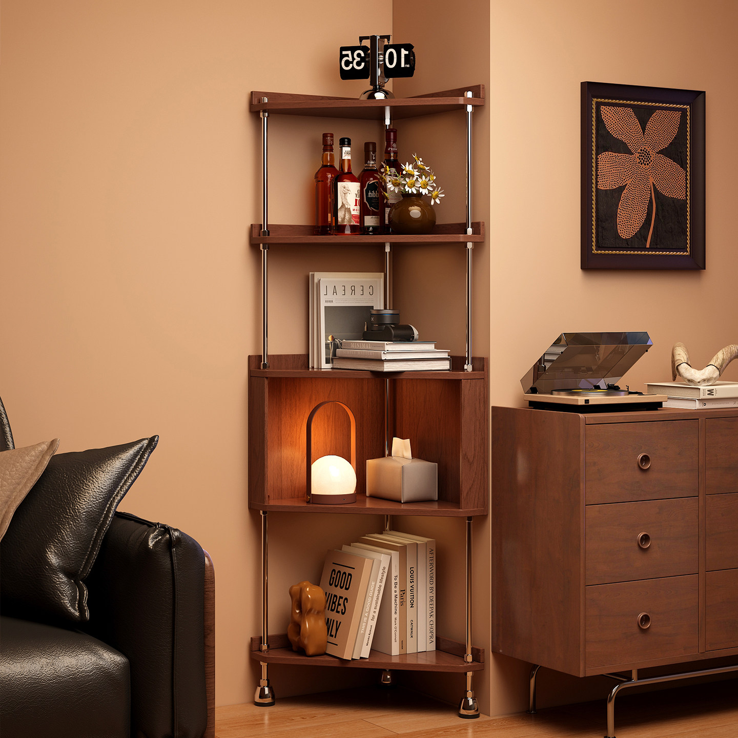 转角置物架客厅角柜墙角三角柜子卧室中古风落地拐角柜角落展示柜,住宅家具,角柜,淘宝优惠券,粉丝福利购,淘宝优惠卷