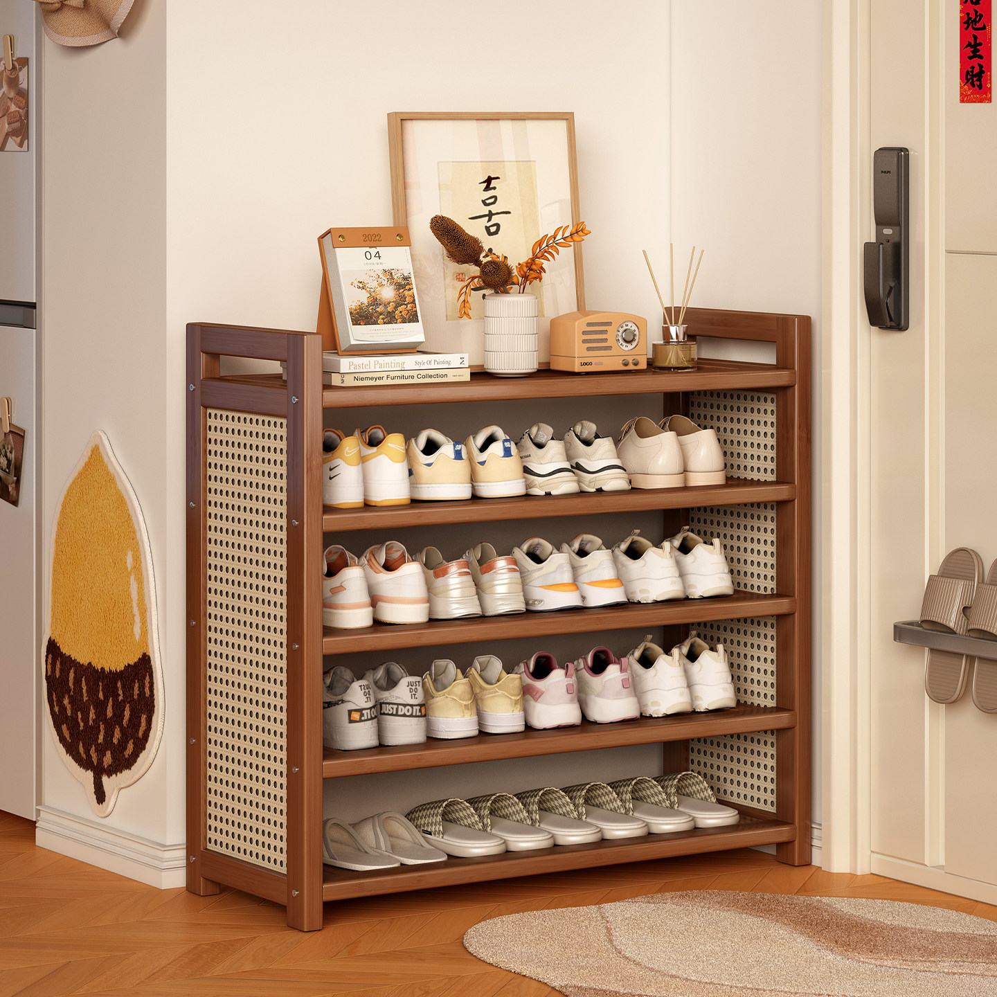 鞋架多层家用门口简易鞋柜出租房用入户门玄关中古风鞋子收纳架子