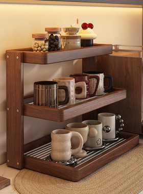 复古风实木杯架餐边柜水杯茶杯咖啡角水吧台布置杯子收纳置物架子