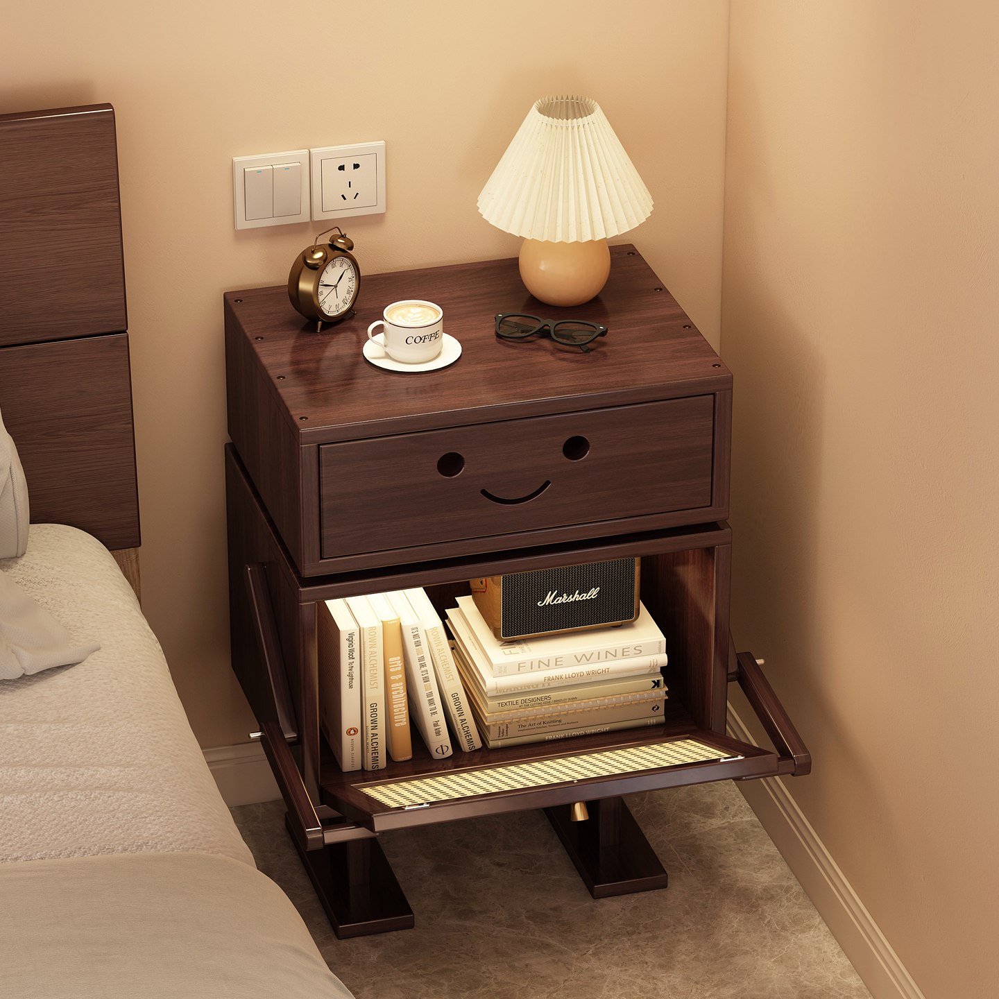 实木机器人床头柜带灯氛围感