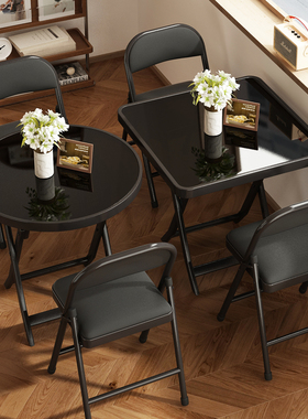 折叠桌子餐饮商用高级感小户型餐桌60x60小方桌网红阳台小院桌椅