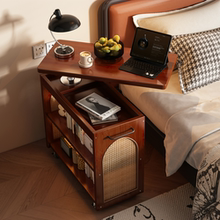 实木可移动床头柜小边几多功能升降一体家用卧室中古风侧边置物架