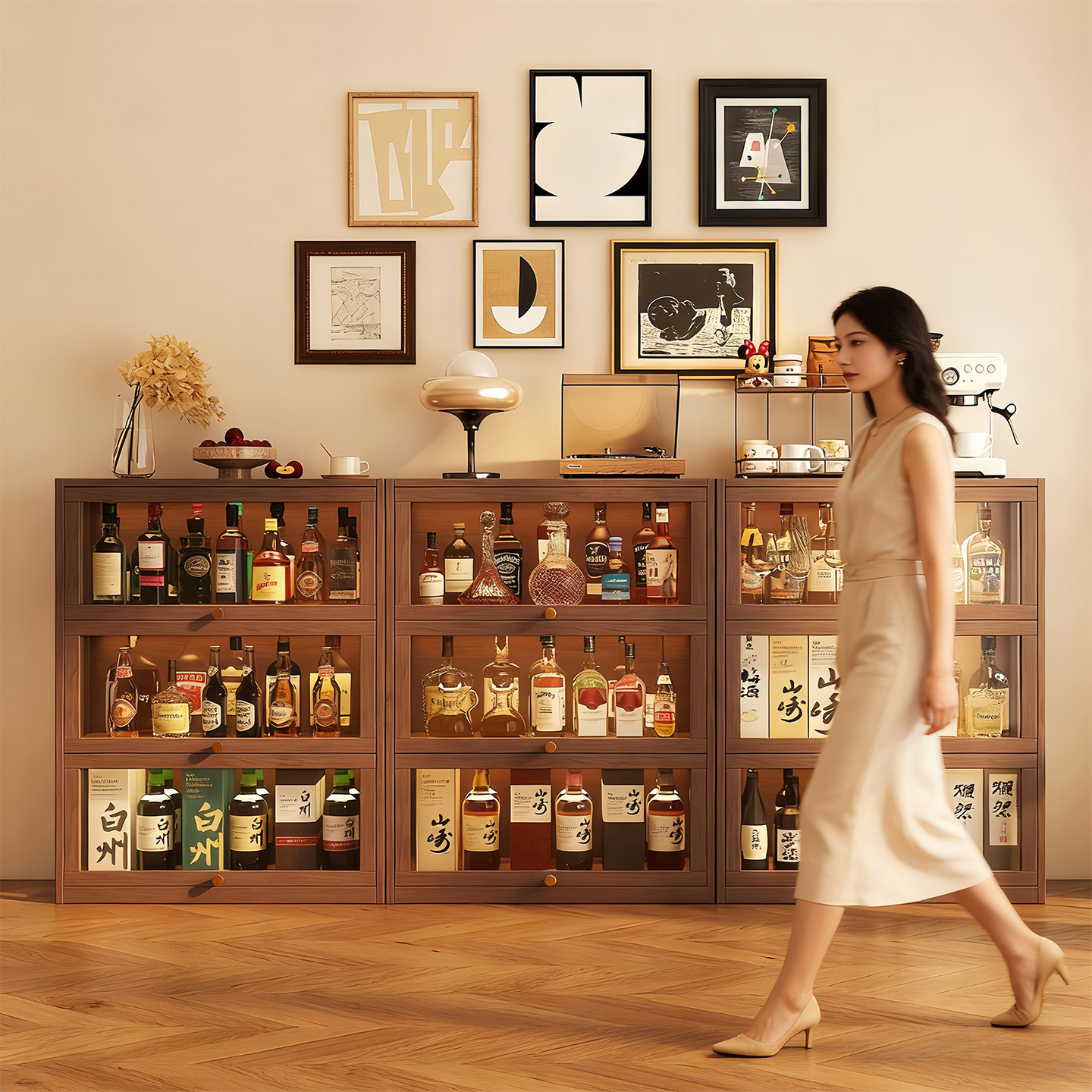 实木酒柜展示柜客厅靠墙置物架小型餐边柜陈列架家用咖啡角收纳柜