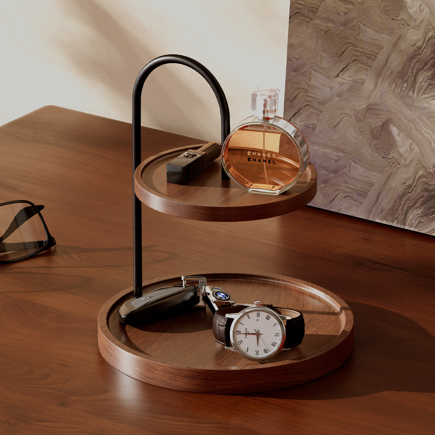 高级感实木桌面收纳托盘置物架