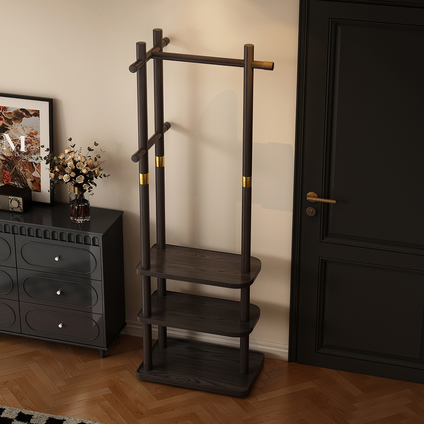 【可移动】【可旋转】实木衣帽架