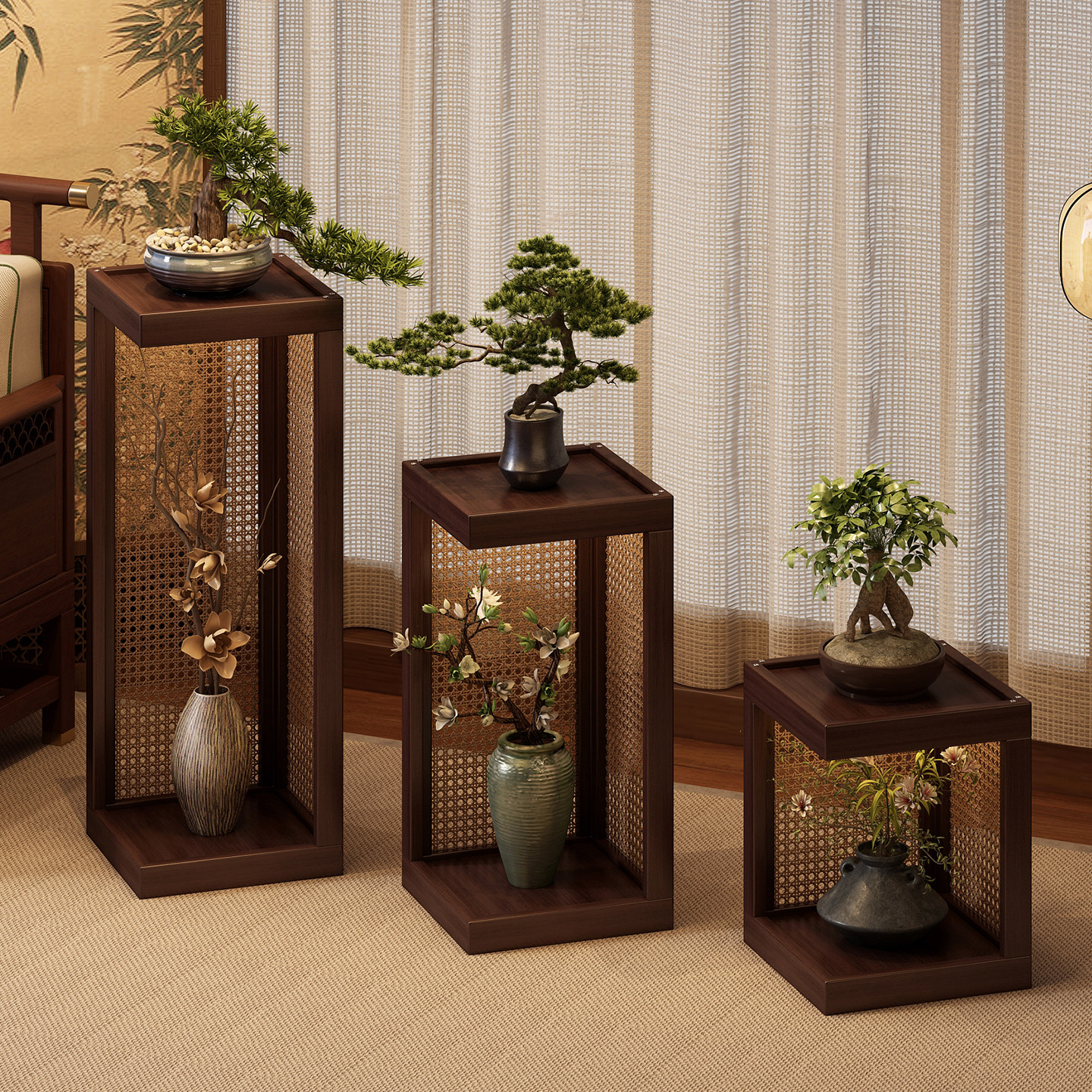 中式花架客厅落地式阳台实木多层花盆置物架植物摆放架博古架小型,住宅家具,花架/花几,淘宝优惠券,粉丝福利购,淘宝优惠卷