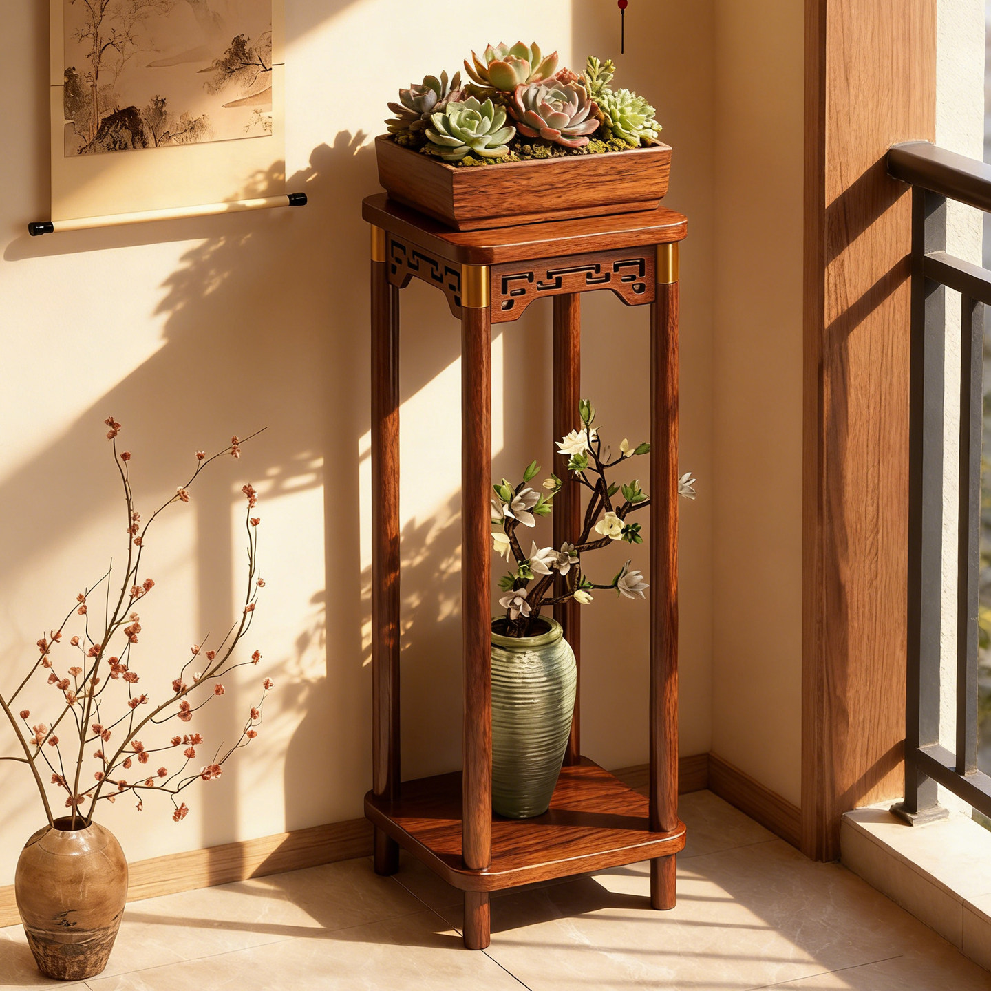 花架子客厅落地式阳台花盆置物架中式实木花台多肉盆栽摆放展示架