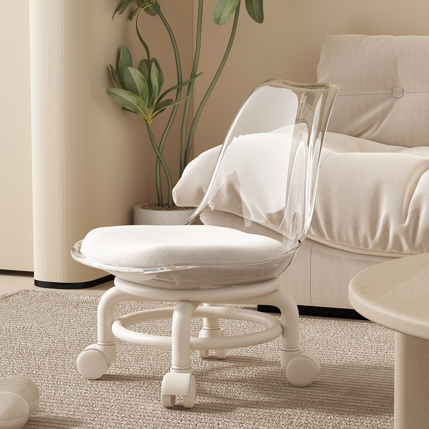 万向轮小凳子滑轮靠背矮凳家用小板凳客厅小坐凳懒人滑滑椅软坐垫,住宅家具,矮凳,淘宝优惠券,粉丝福利购,淘宝优惠卷