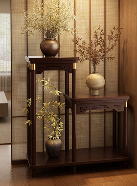 博古架收纳花架子客厅落地式实木中式仿古盆景阳台花盆托架置物架