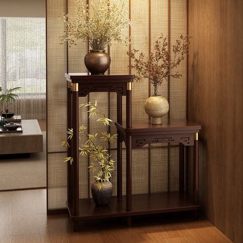 博古架收纳花架子客厅落地式实木中式仿古盆景阳台花盆托架置物架