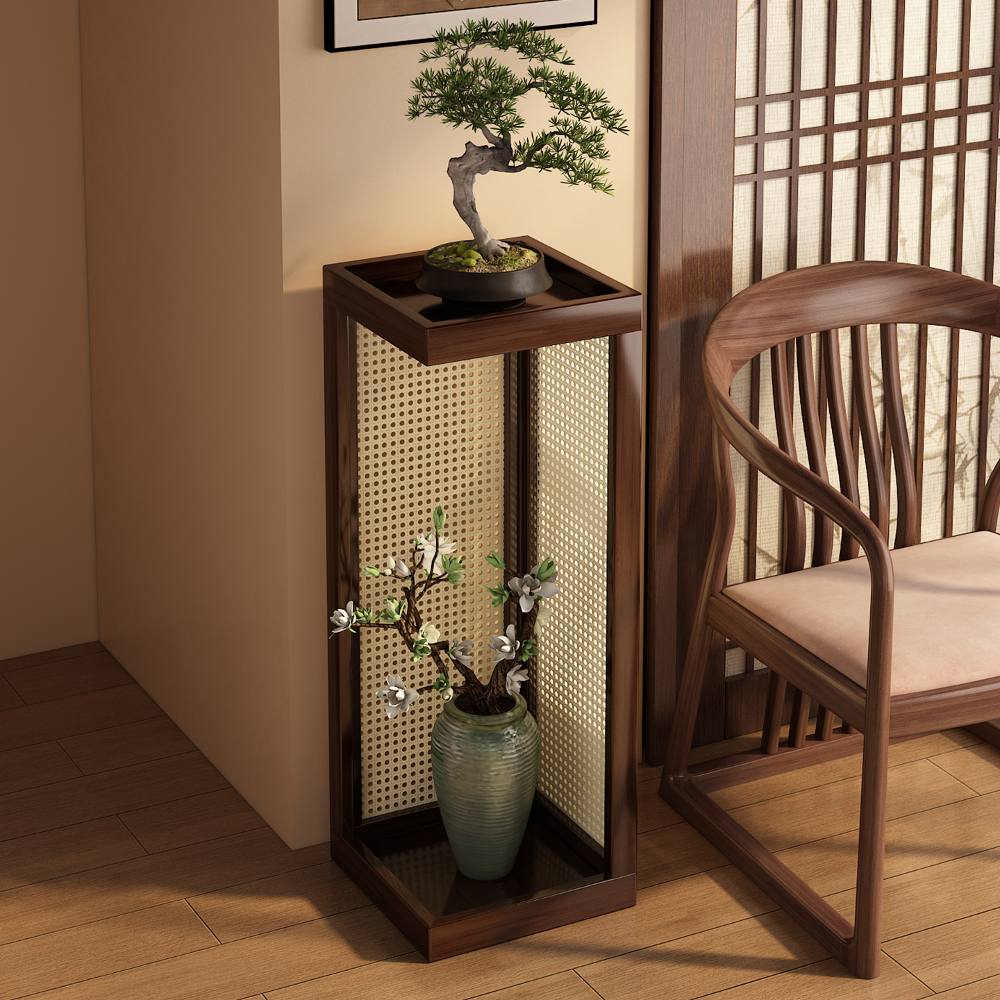 新中式花架子稳固承重盆栽摆放架