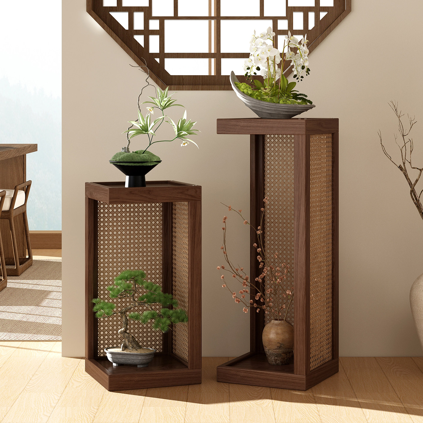 实木中式花架子客厅落地式多层花盆置物架植物盆景奇石摆放展示架