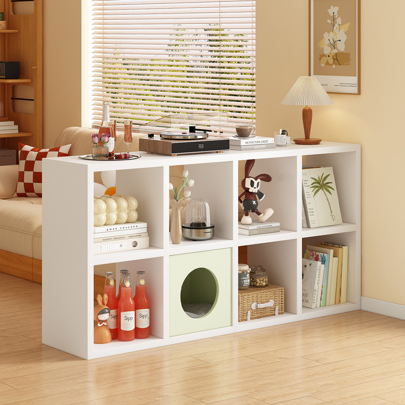 钢制格子柜沙发边家用落地置物架客厅隔断自由组合柜子收纳展示柜