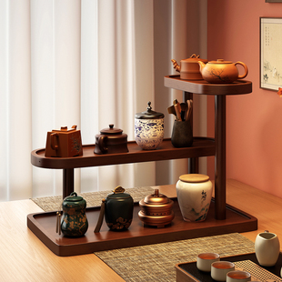 桌面小型实木博古架茶室氛围布置茶杯茶具茶台摆放架茶桌展示架子