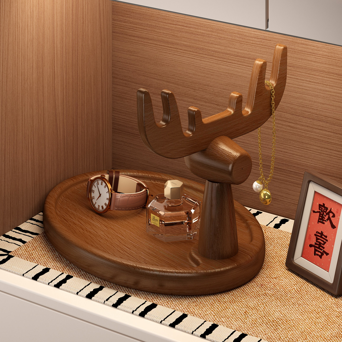 钥匙收纳玄关摆件实木入户门口中古风桌面香水首饰置物架创意托盘,收纳整理,桌面收纳盒,淘宝优惠券,粉丝福利购,淘宝优惠卷