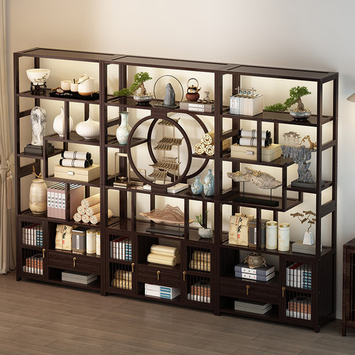 博古架中式多宝阁茶具茶杯置物架