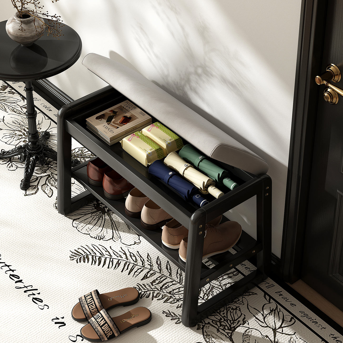 实木储物换鞋凳鞋架，一凳多用