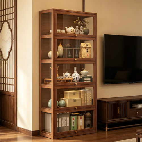 实木中式茶叶茶具置物架茶室博古架摆件家用客厅多层收纳储物柜子