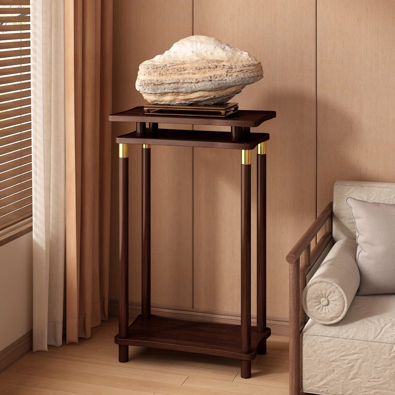 奇石摆放架新中式客厅家居摆件泰山石底座实木石头假山造景展示架